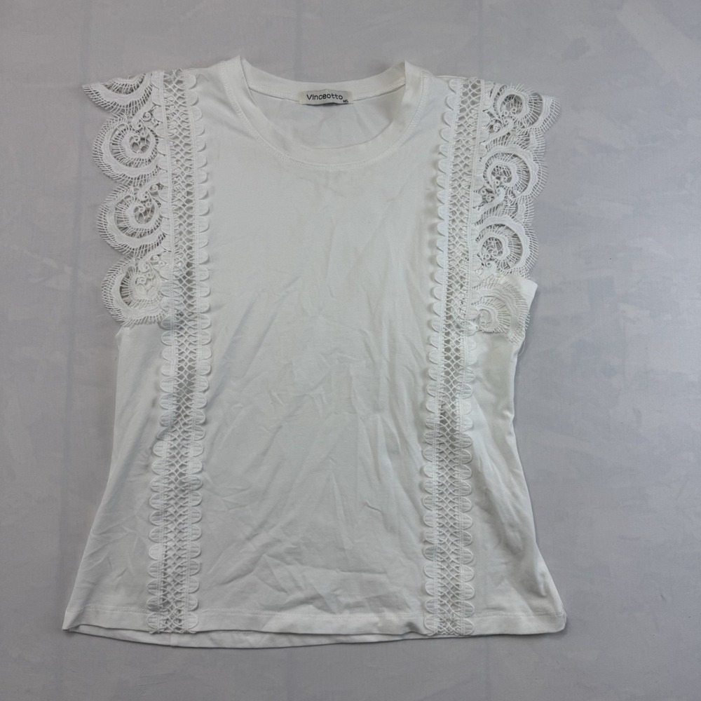 Vinceotto White Lace Trim Blouse Sleeveless Boho Top Women M/L